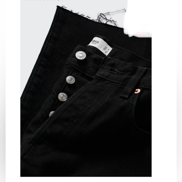 Like New MNG Havana Size 6 Cotton Raw Hem Jeans Black Straight High Waist Crop - Picture 4 of 10